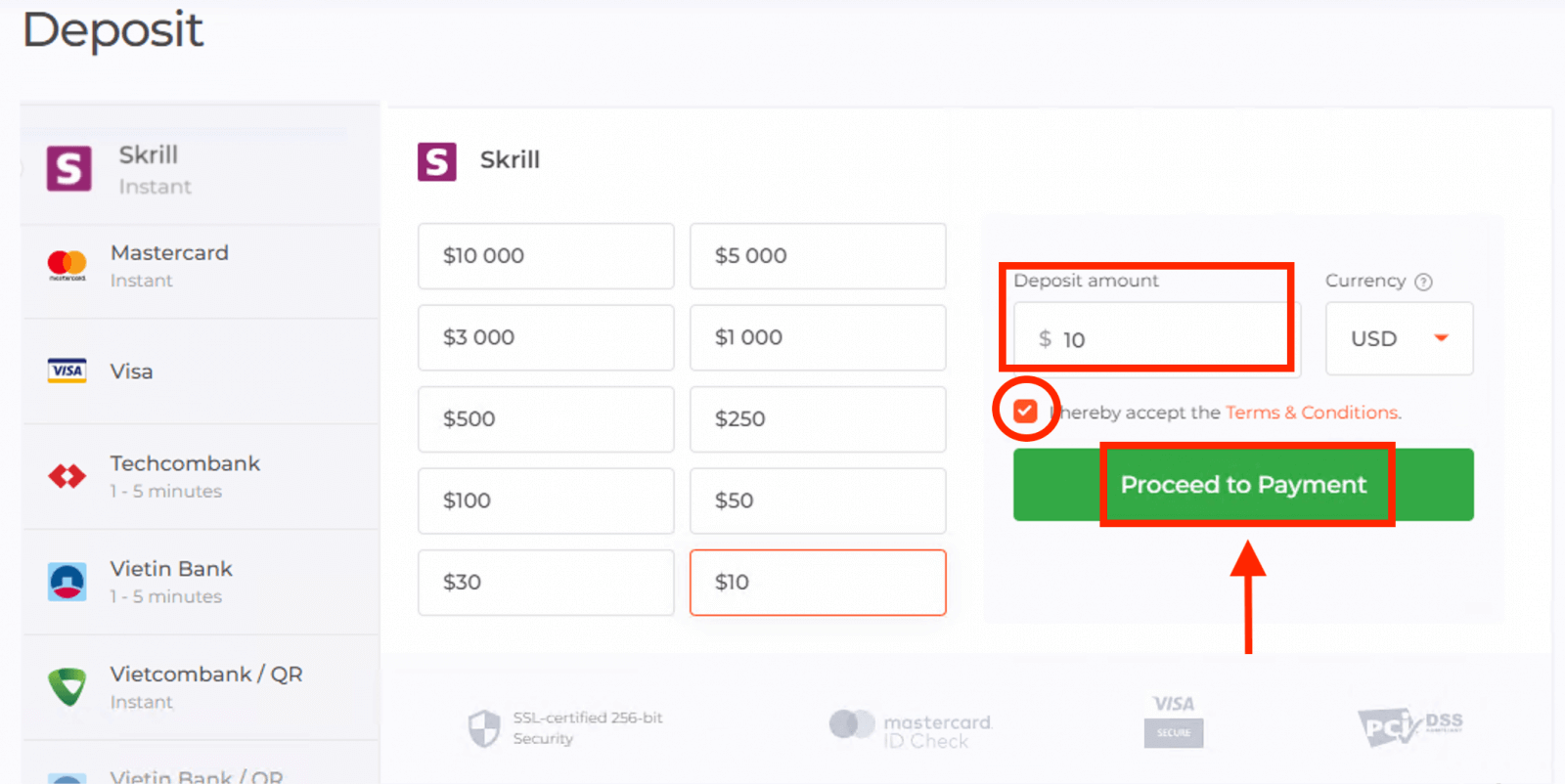 Amana ya IQ Option kupitia Skrill: Hatua, Mipaka na Nyakati za Uchakataji